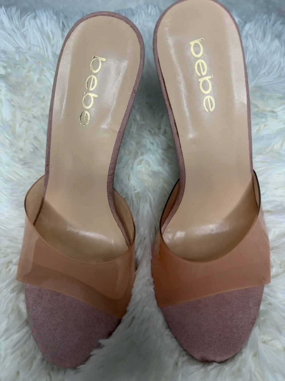 bebe Clear Strap Open-Toe Heels – Size 7.5 – Nude/Mauve Pre‑Loved - Picture 6 of 8